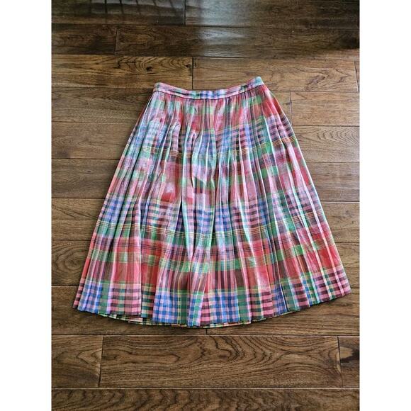 J. Crew Shimmering Madras Plaid A-Line Midi Skirt Women's Size 6 - Picture 8 of 11